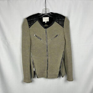 IRO Ceylona Blazer Jacket Wool Leather Trim Beige Size 38 EU, US 4